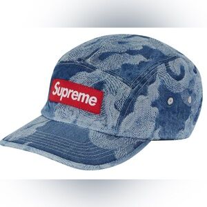 Supreme Flames Jacquard Denim Camp cap Blue